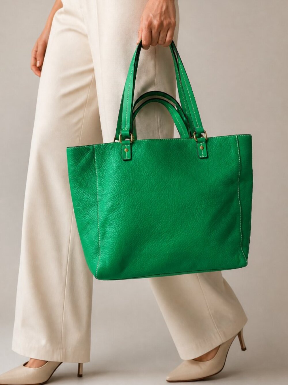 Frances Valentine Green Pebbled Leather Tote Bag Purse